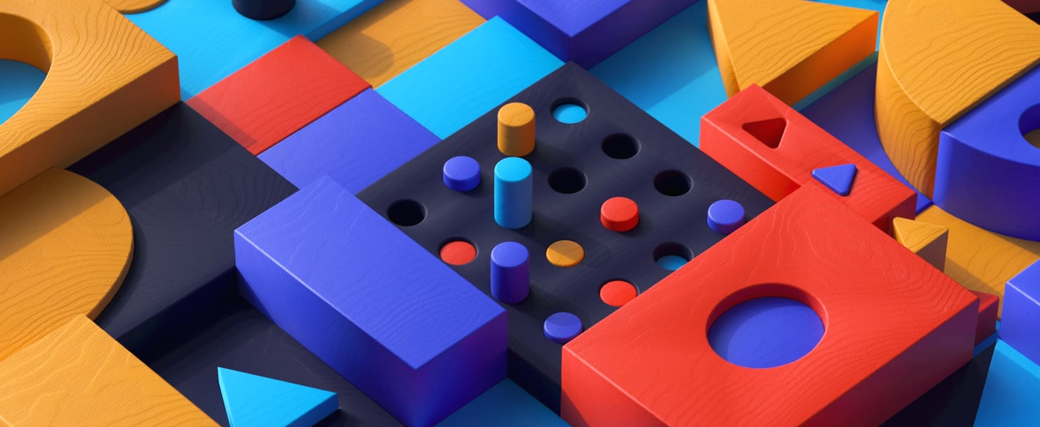 An arrangement of wooden blocks and shapes