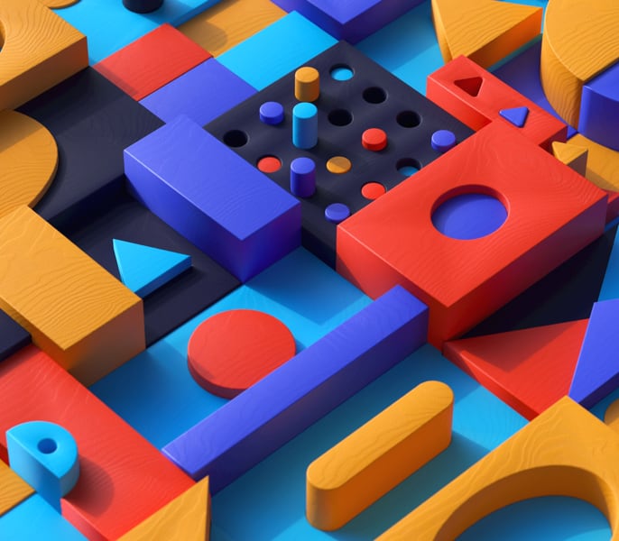 An arrangement of wooden blocks and shapes